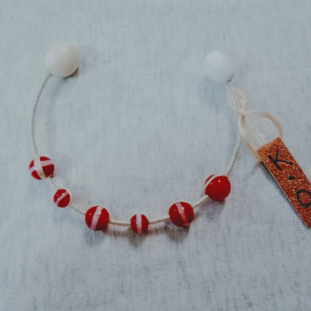 Adjustable Red and White Cuff Bracelet